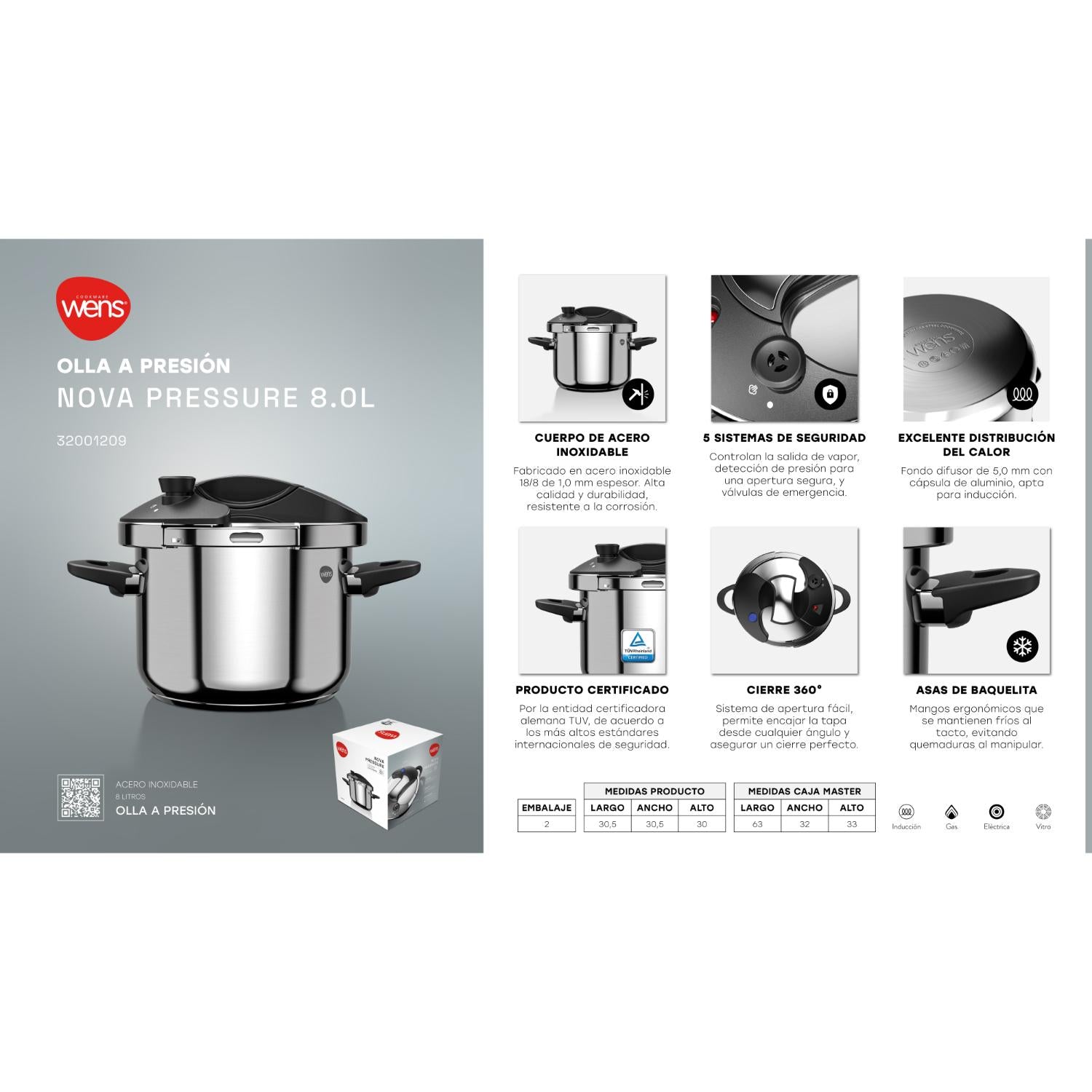Olla a Presión de Acero inoxidable 8L Nova Pressure Wens